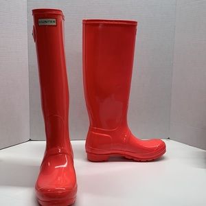 Hunter Hot Pink Tall Gloss Glossy Waterproof Rain Boots Women's Size 8